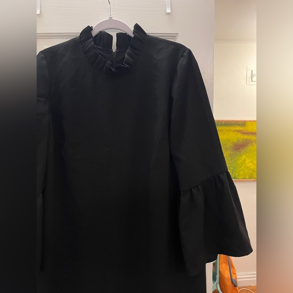 J. Crew Ruffle-neck shift dress in 365 crepe in Black Size 12 AK212 - Picture 5 of 10